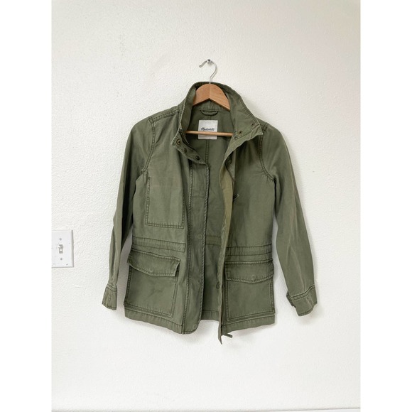 MADEWELL Passage Lightweight Full Zip Olive Green Military Moto Jacket Small